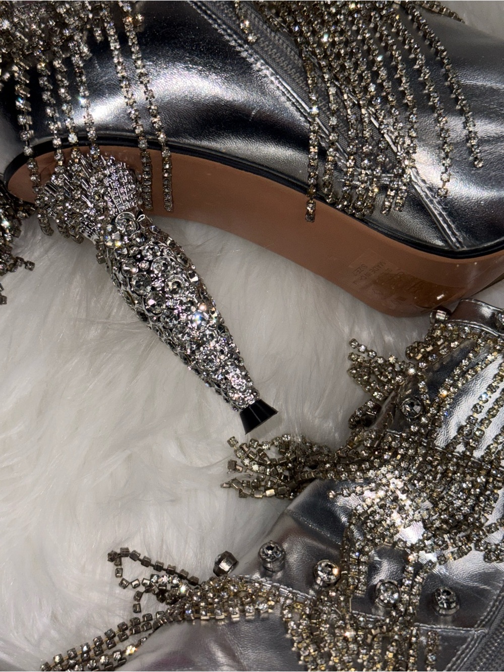 AZALEA WANG Silver Embellished Pointed-Toe Ankle Boots - Picture 11 of 11